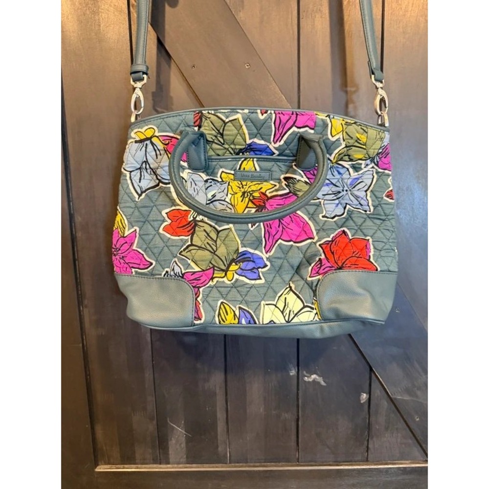 Vera Bradley Quilted Floral Satchel Crossbody Bag Teal Pink Yellow 21118-I12928